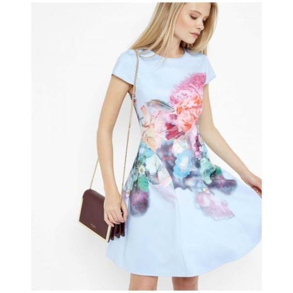💕TED BAKER LONDON💕 Blue Floral Neoprene Skater Dress TB 4 = US 10 NWT - Picture 1 of 12